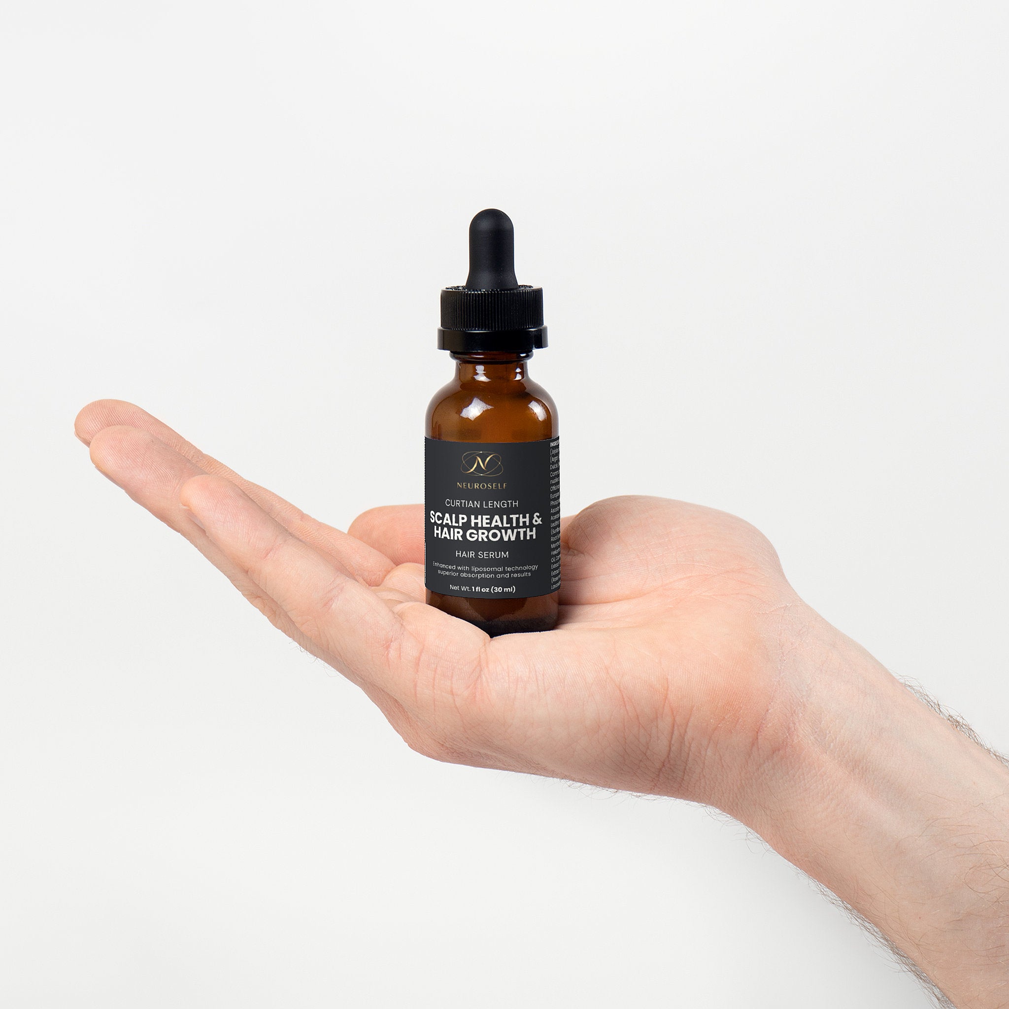 NeuroSelf hair oil for scalp health and hair growth, showing a bottle with a dropper and labeled packaging.