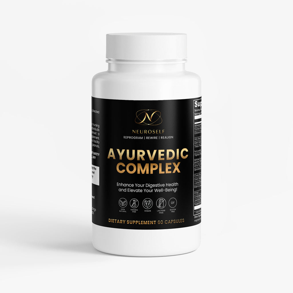 Ayurvedic Complex is a carefully crafted blend of time-honored herbs inspired by the principles of Ayurveda. Featuring Ashwagandha, Turmeric, and Holy Basil, this supplement supports overall well-being by helping the body maintain balance and resilience. These ingredients work together to promote a sense of harmony, making it an excellent addition to your daily wellness routine.

This unique formula combines digestive-supporting herbs like Triphala and Trikatu with adaptogenic botanicals such as Brahmi and 