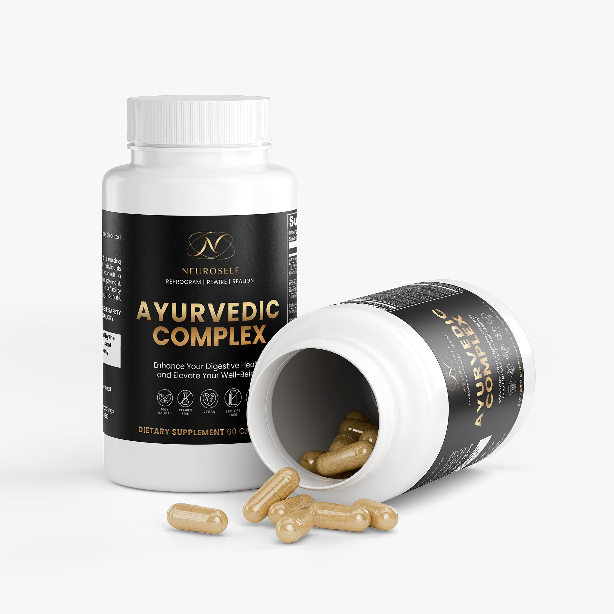 Ayurvedic Complex is a carefully crafted blend of time-honored herbs inspired by the principles of Ayurveda. Featuring Ashwagandha, Turmeric, and Holy Basil, this supplement supports overall well-being by helping the body maintain balance and resilience. These ingredients work together to promote a sense of harmony, making it an excellent addition to your daily wellness routine.

This unique formula combines digestive-supporting herbs like Triphala and Trikatu with adaptogenic botanicals such as Brahmi and 