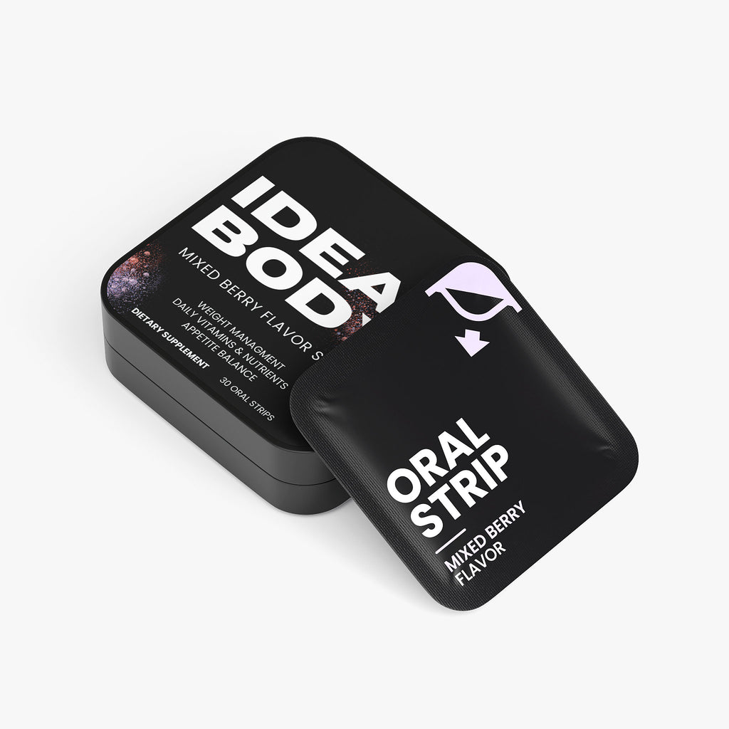 NeuroSelf Ideal Body Strips for weight management, featuring a label with product details and branding on a white background.
