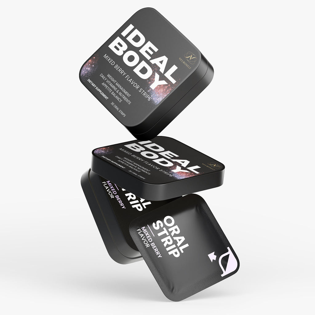 NeuroSelf Ideal Body Strips for weight management, featuring packaging label with product details and branding.
