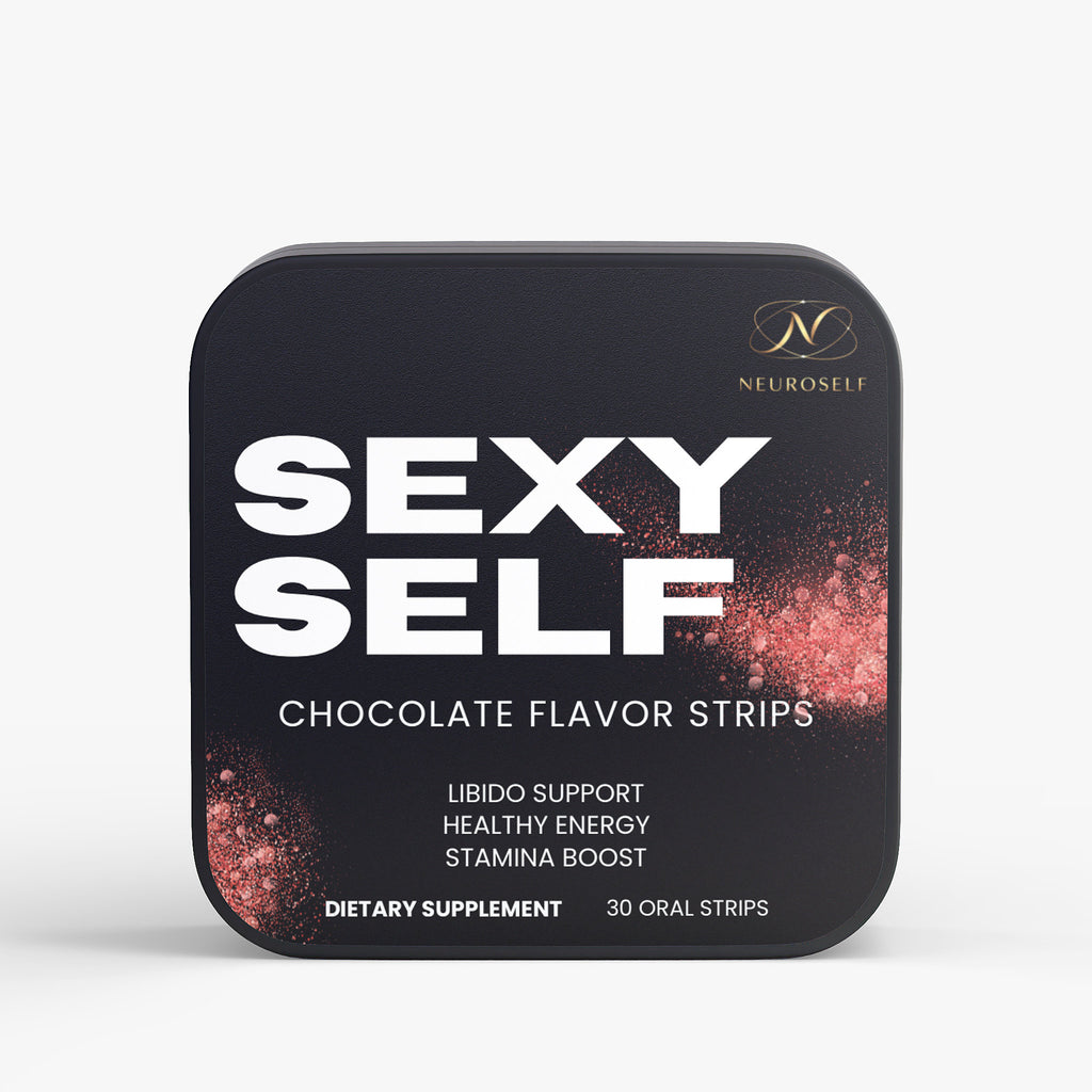 NeuroSelf Sexy Self Strips for sexual and reproductive wellness, featuring discreet packaging and product label on a white background.