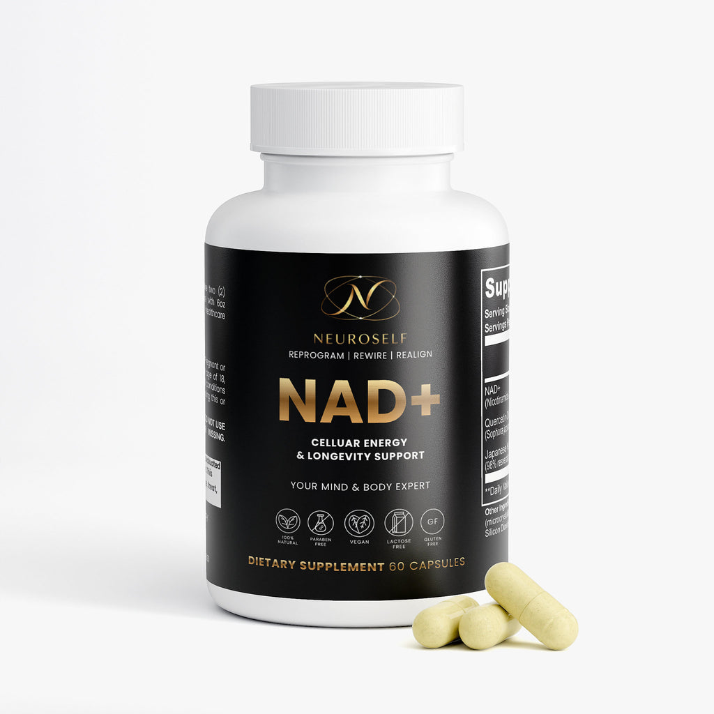 NeuroSelf NAD+ specialty supplement label showing bottle and product details for cognitive health support.