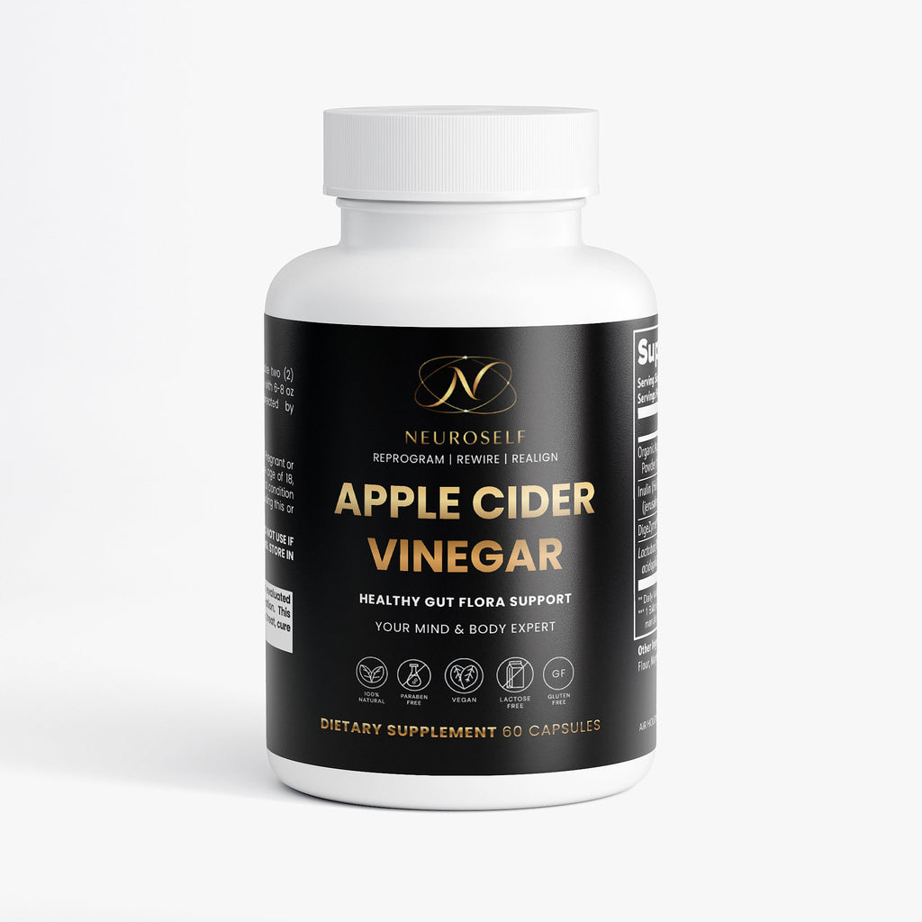 NeuroSelf Apple Cider Vinegar Capsules for digestive support, showing the supplement bottle with label details.