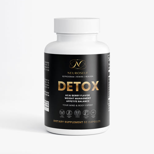 NeuroSelf Detox Formula digestive support supplement bottle with label showing ingredients and branding.