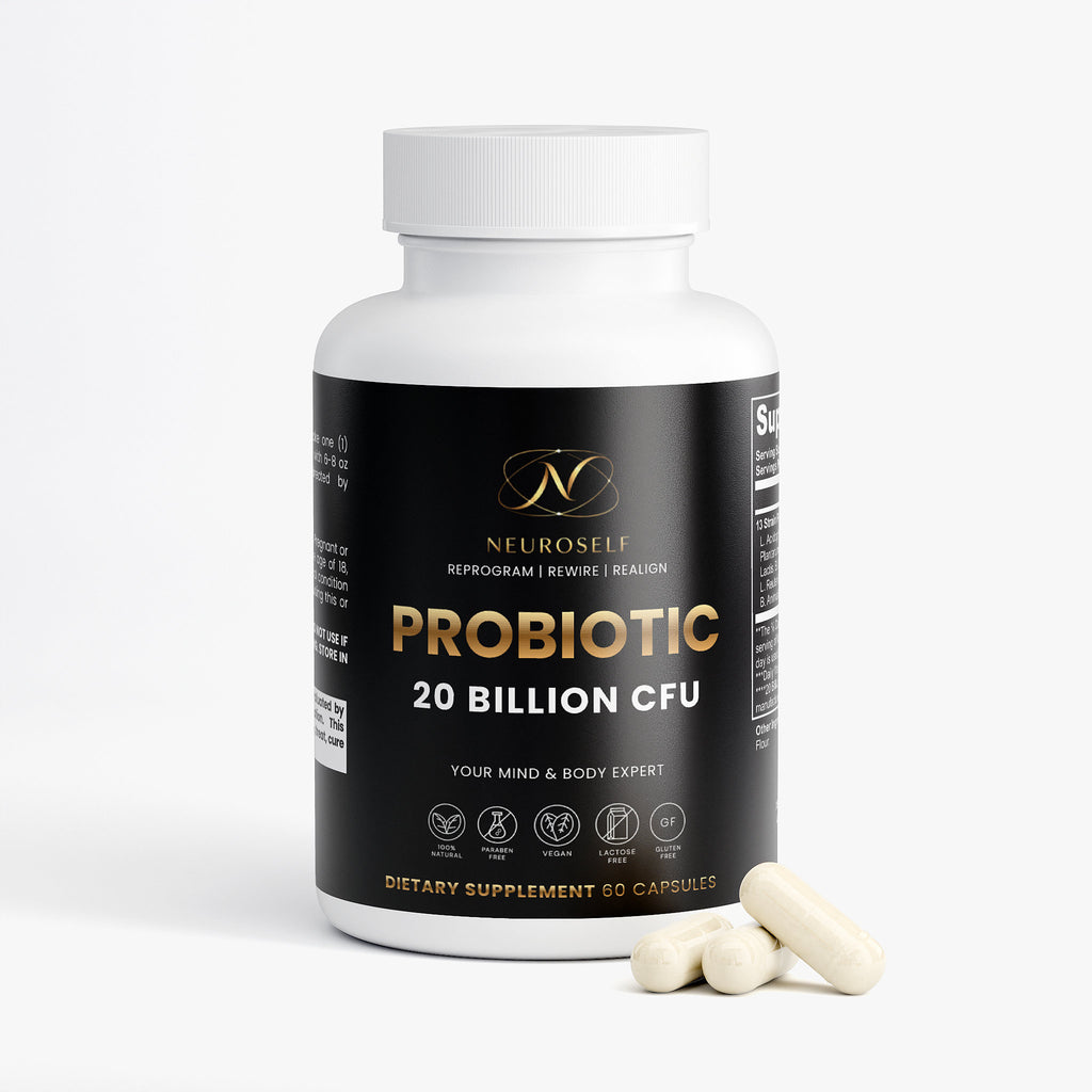 NeuroSelf Probiotic 20 Billion capsule for digestive support, showing the supplement bottle with label details.