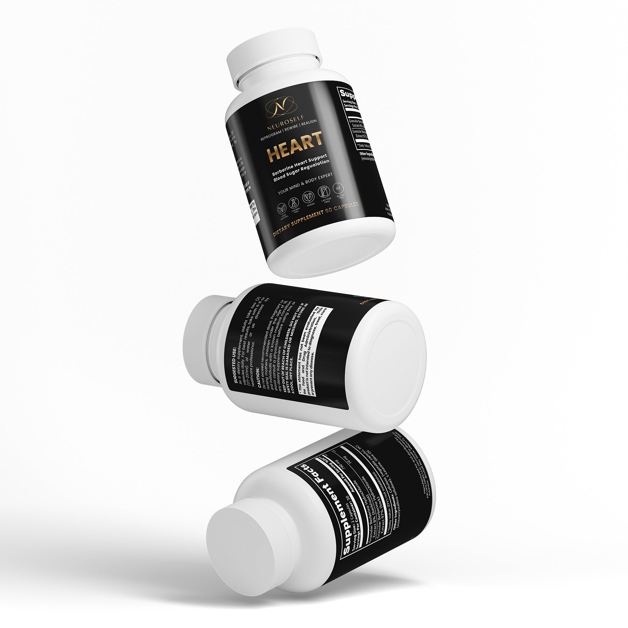 NeuroSelf Heart Formula weight management supplement bottle with label showing product details and branding.