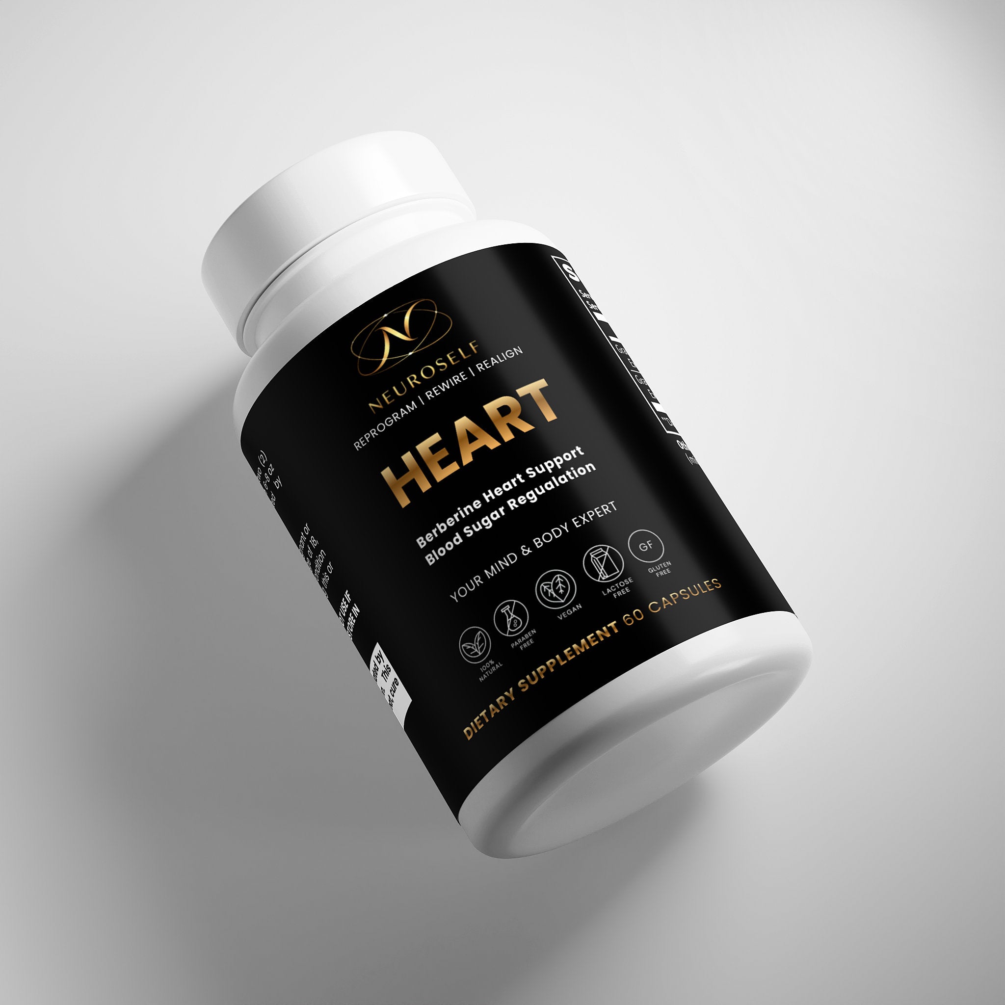 NeuroSelf Heart Formula weight management supplement bottle with label showing product details and branding.