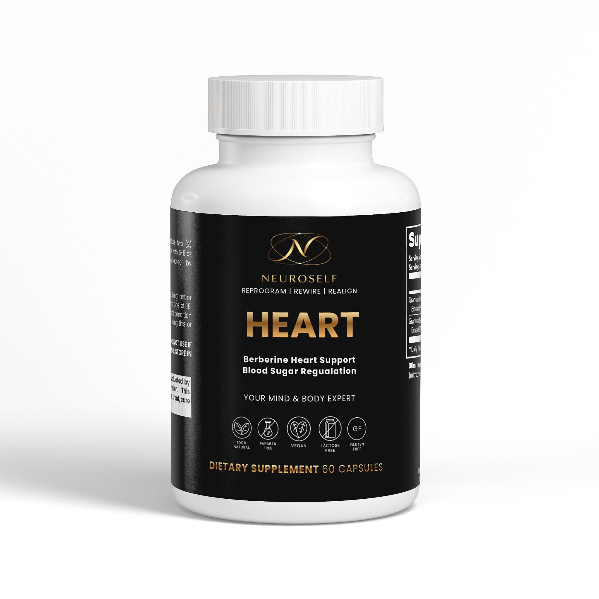 NeuroSelf Heart Formula weight management supplement bottle with label showing product details and branding.