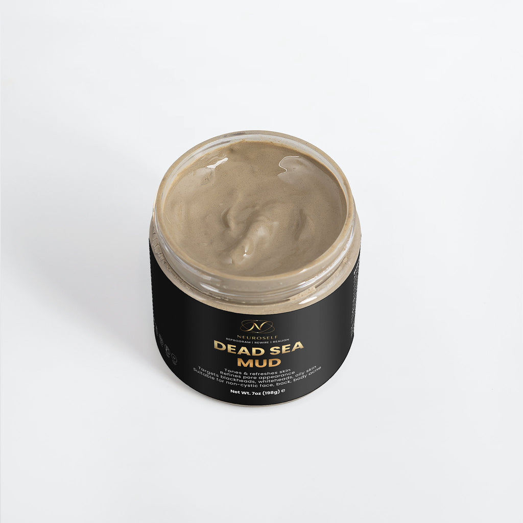NeuroSelf Dead Sea Mud body care product with label, showcasing natural mineral-rich mud for skin detox and relaxation.