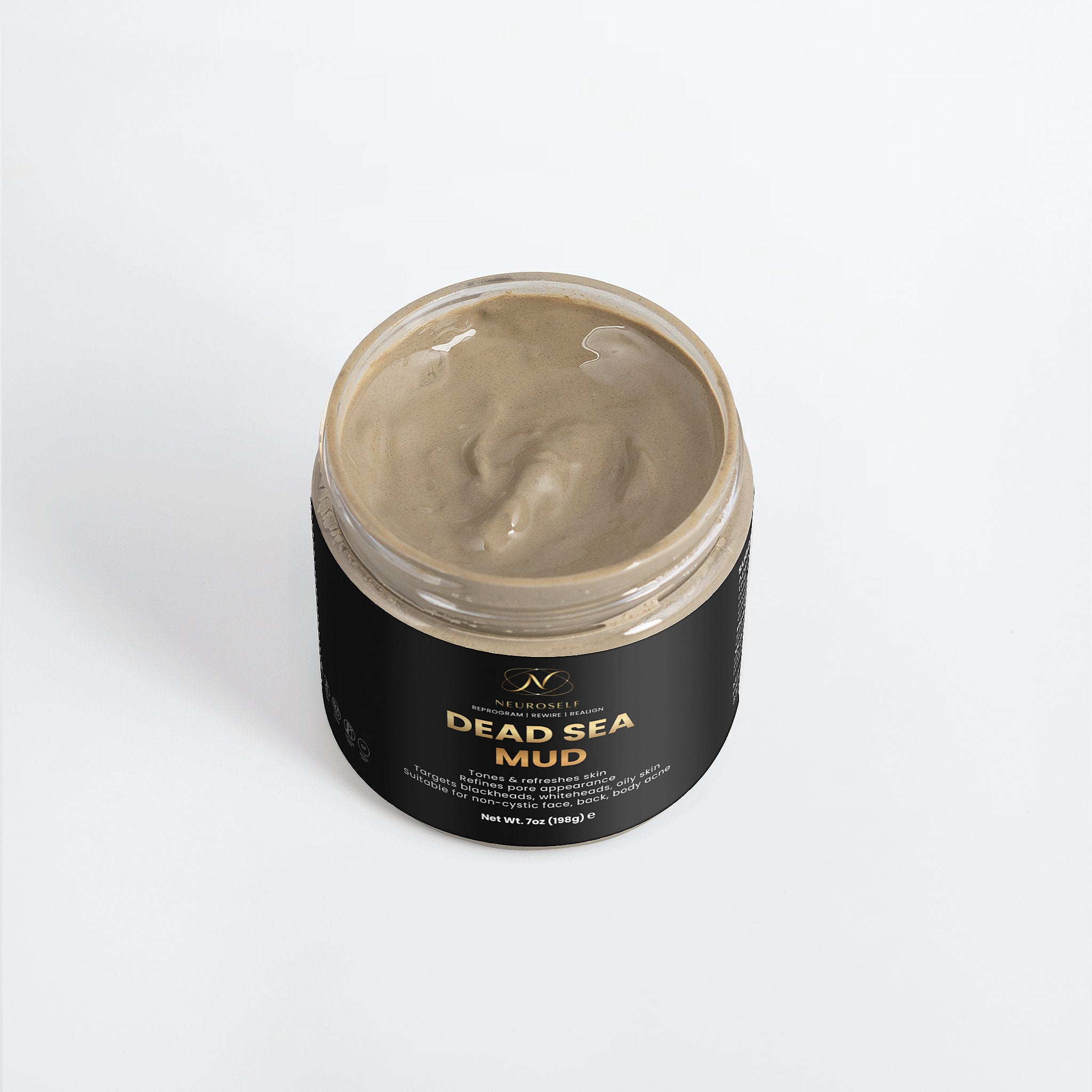 NeuroSelf Dead Sea Mud body care product with label, showcasing natural mineral-rich mud for skin detox and relaxation.