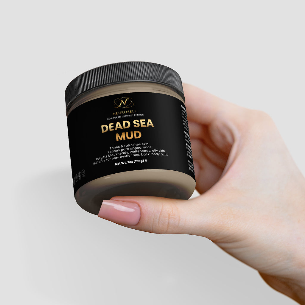 NeuroSelf Dead Sea Mud body care product with natural mineral-rich mud in a jar for skin detox and relaxation.
