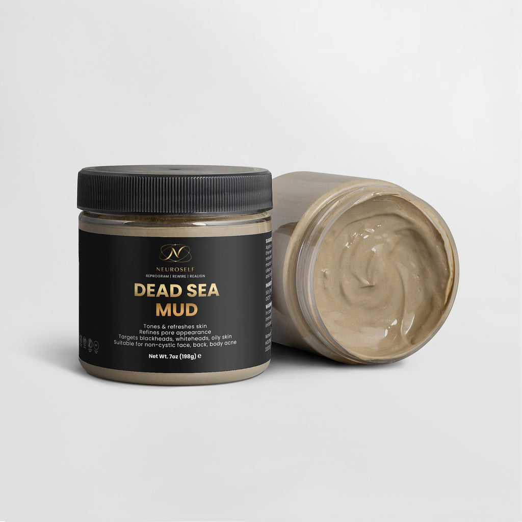 NeuroSelf Dead Sea Mud body care product with natural mineral-rich mud in a jar, showcasing its textured, earthy appearance.