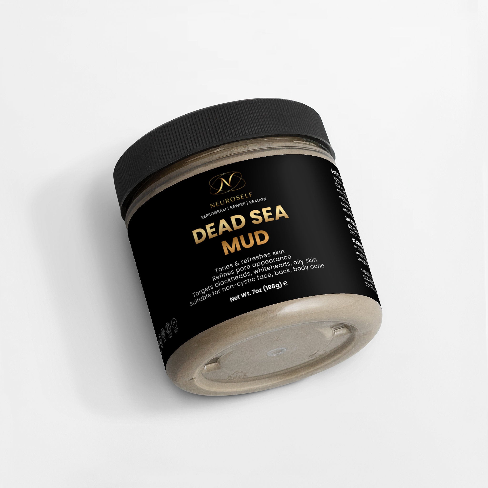 NeuroSelf Dead Sea Mud body care product with natural mineral-rich mud in a jar, designed for skin detox and relaxation.