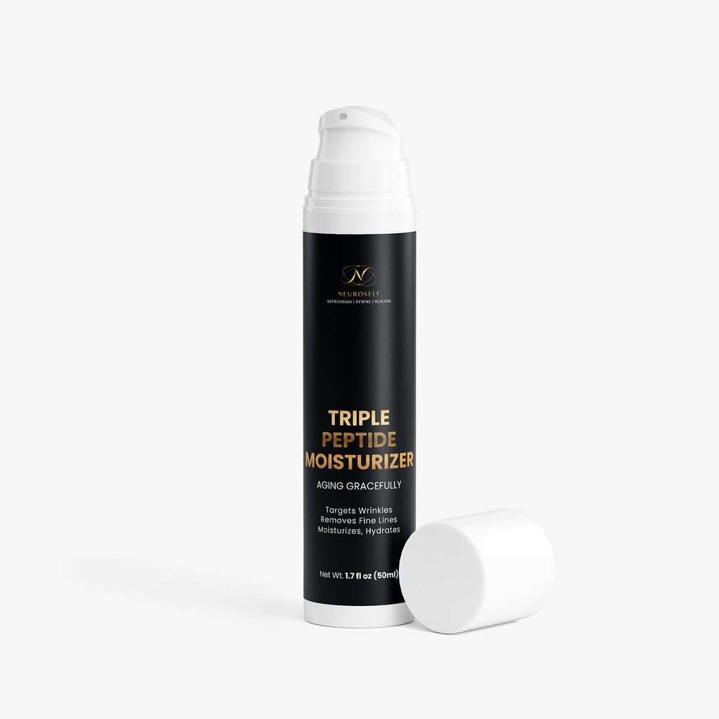 NeuroSelf Triple Peptide Moisturizer for facial care, featuring a sleek jar with a white lid and label displaying product details.