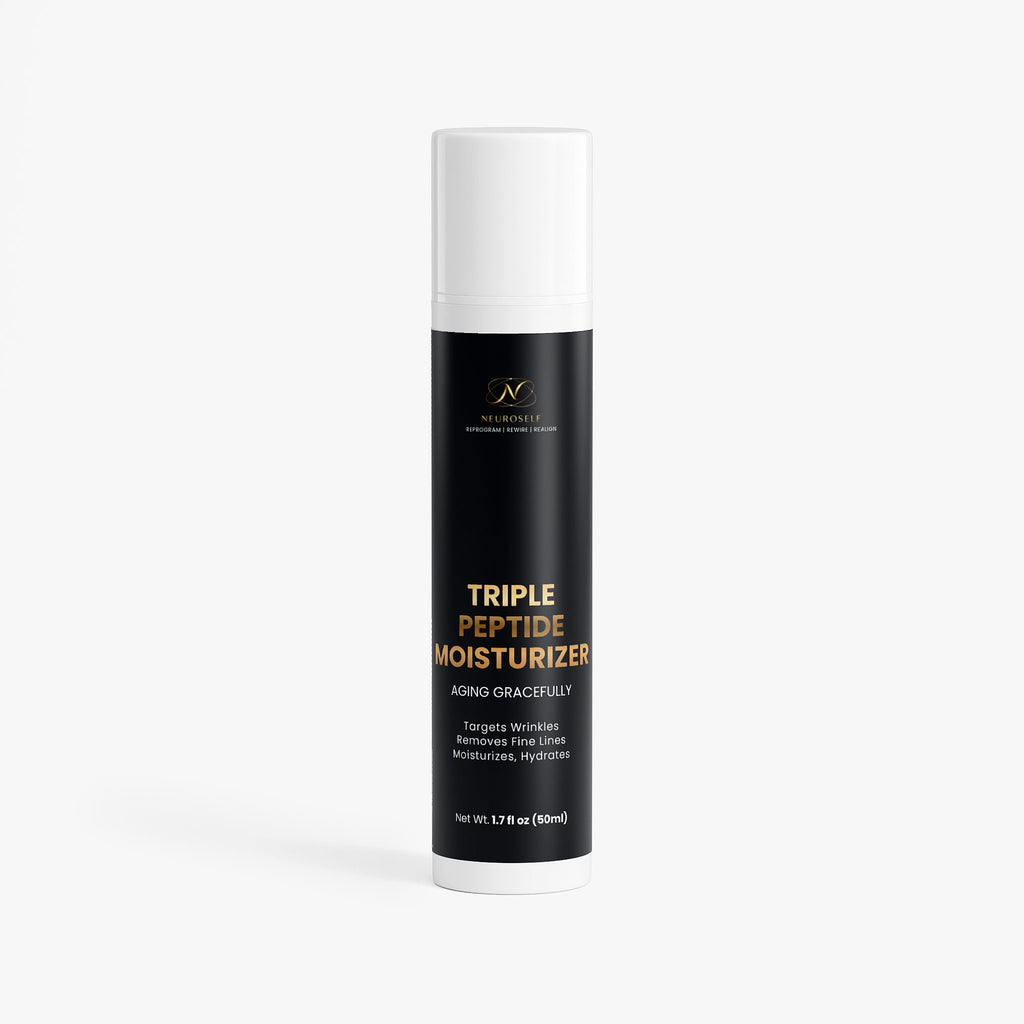 NeuroSelf Triple Peptide Moisturizer facial care product with label, featuring a sleek container for skincare hydration.