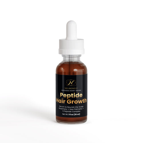 NeuroSelf 5 Peptide Complex and Rosemary Hair Growth Serum bottle with label, for nourishing hair care and scalp health.