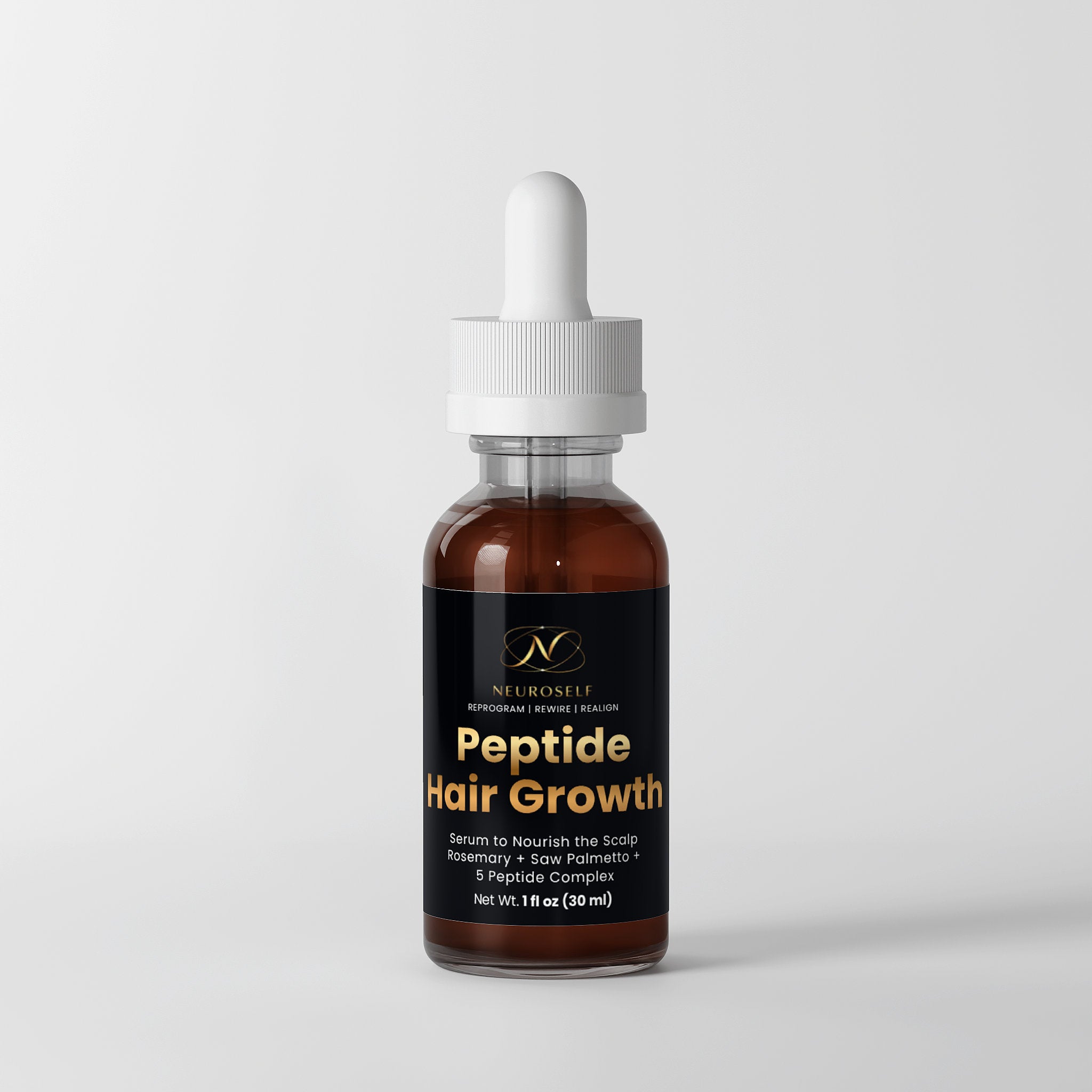 NeuroSelf 5 Peptide Complex and Rosemary Hair Growth Serum bottle with dropper, hair care treatment for stimulating growth