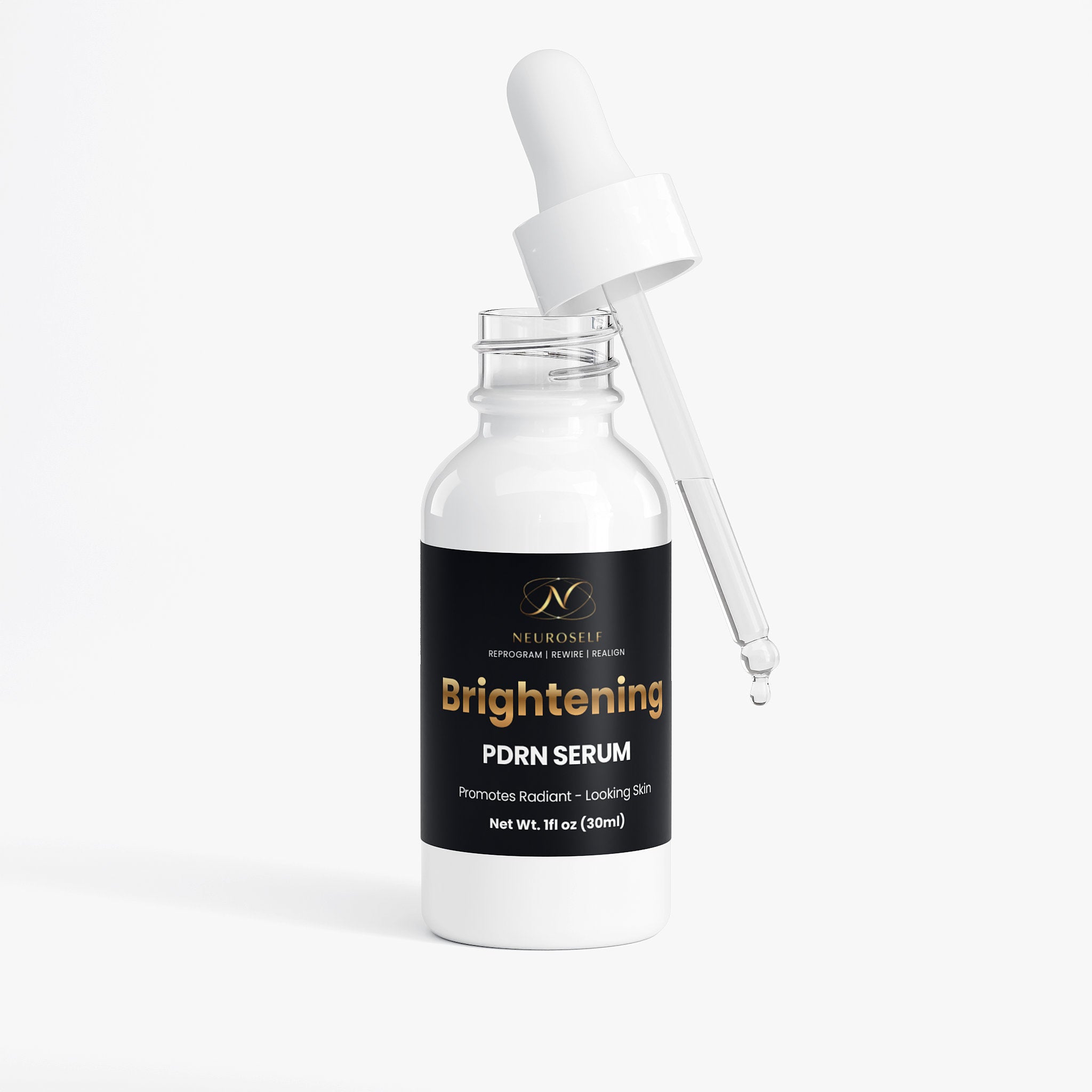 NeuroSelf PDRN Brightening Serum bottle with label, facial care product for skin brightening and rejuvenation.