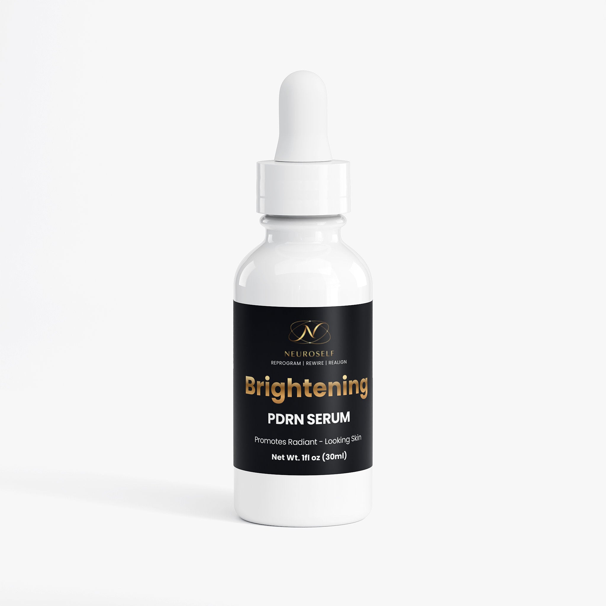 NeuroSelf PDRN Brightening Serum bottle with dropper, facial care product for skin brightening and rejuvenation.