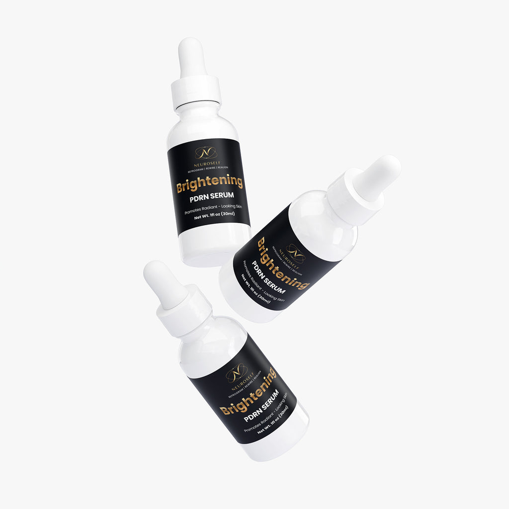 NeuroSelf PDRN Brightening Serum bottle with label, facial care product for skin brightening and rejuvenation.