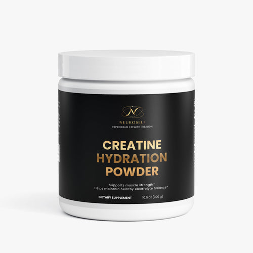 NeuroSelf Creatine Hydration Powder for muscle building, showing the label with orange and white packaging and product details.