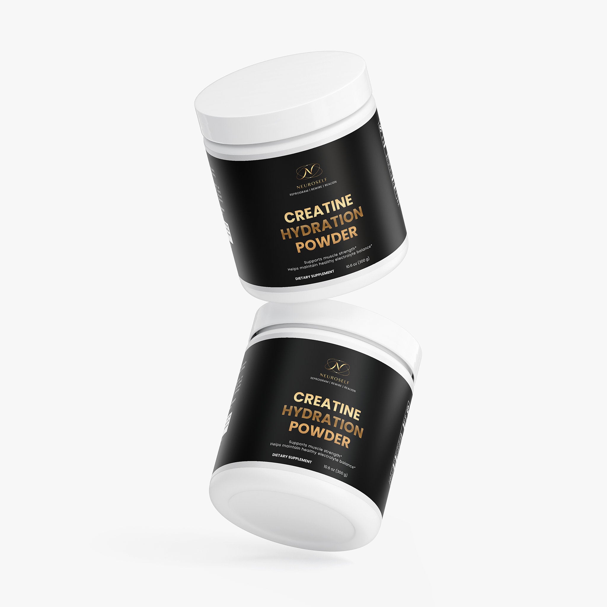 NeuroSelf Creatine Hydration Powder for muscle building, featuring a labeled container with scoop and supplement details.